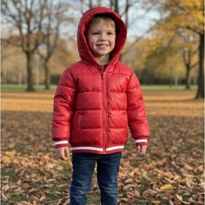 Red Puffer Jacket with Hood